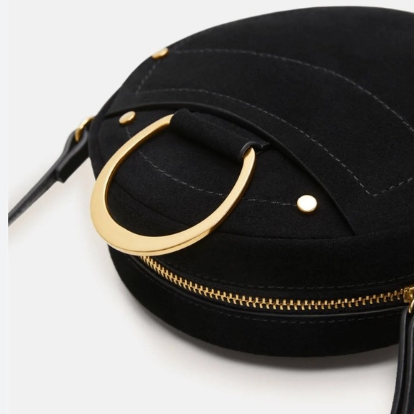 Mango round Suede leather crossbody bag dark academia - Picture 6 of 9